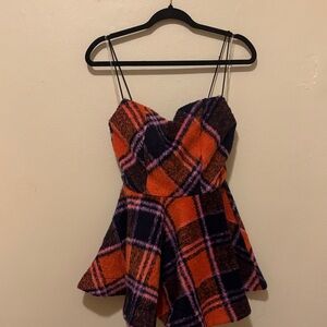 AKIRA Vibrant Orange and Black Plaid Mini Dress